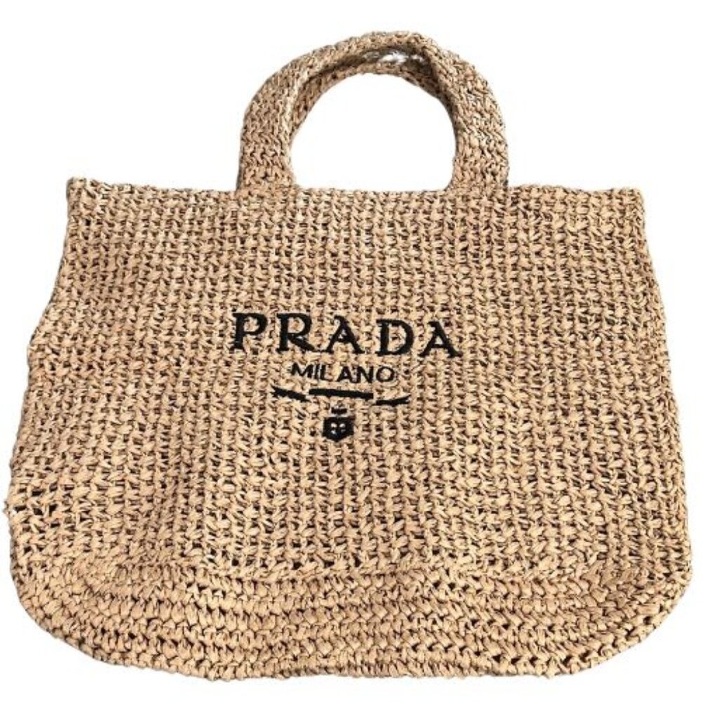 Prada Cream and Tan Satchel with Woven Texture